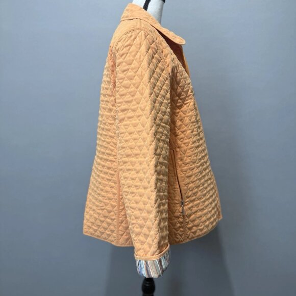 Weatherproof Quilted Jacket Womens Sz L Peach Orange Full Zip Lined Striped Cuff - Picture 2 of 10
